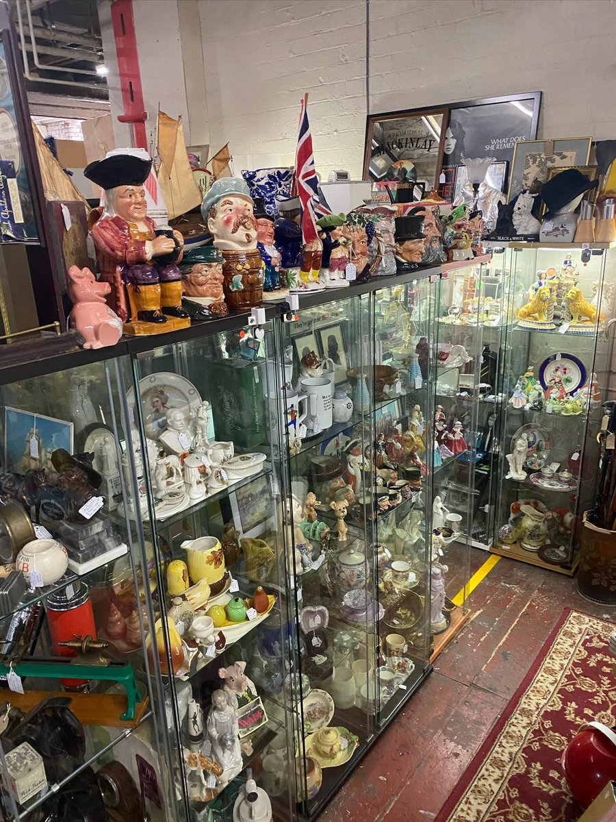 Cabinets of collectables at Morley Antiques Centre